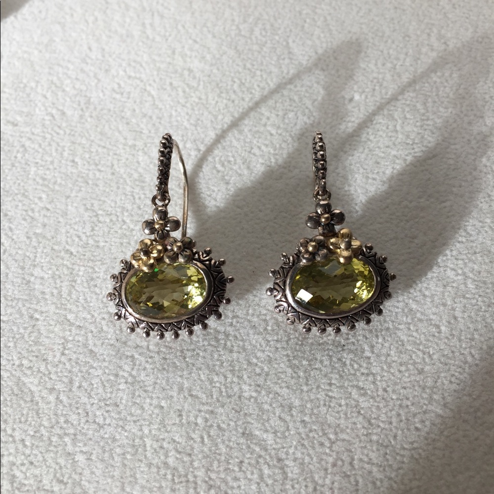 Barbara Bixby Limon Quartz Dangle Oval Flower Earrings Sterling 18K Gold